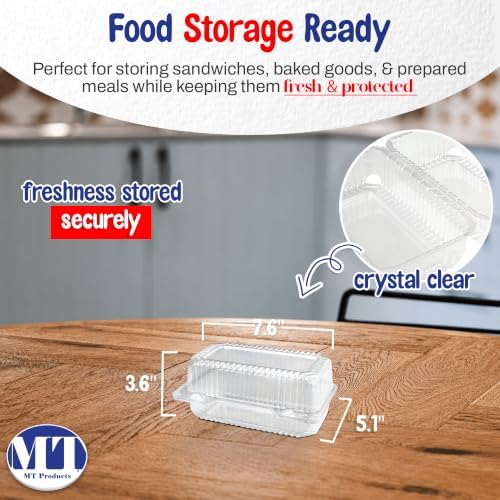 MT Products Clear Plastic Loaf Container 7.6" x 5.1" x 3.6" - Small Hoagie Container (Pack of 40) - Made in the USA