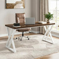 Tribesigns Modern Walnut/White 55" Heavy Duty Computer Desk, Study & Work Desk, 23.6"D x 55.1"W x 29.5"H, Z-Shaped Metal Legs, 330 lbs Capacity