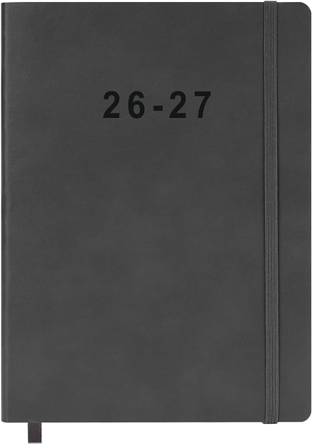 2026-2027 Planner - Weekly and Monthly Planner, Oct 2026 - Dec 2027, Vegan Leather Cover, Elastic Closure, 8.5"x11", Grey