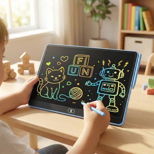 16 Inch LCD Writing Tablet 2 Pack, Large Electronic Notepad for Adults, Reusable Digital Memo Board for Office Desk and Meetings, Erasable Paper Tablet, Battery Operated（Blue & Black