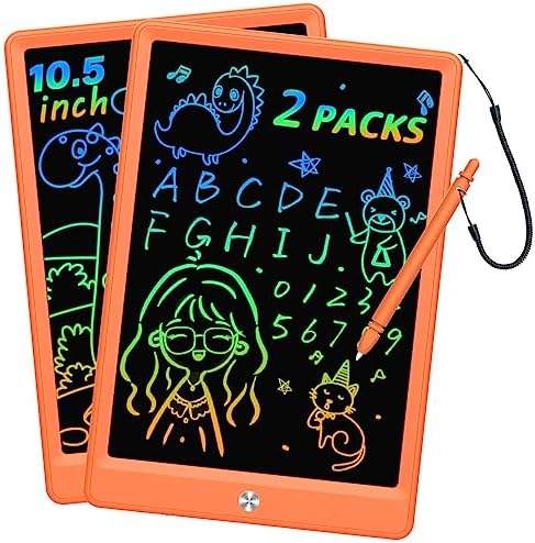 BUKEBU LCD Writing Tablet Doodle Board, Colorful Drawing Pad, Electronic Drawing Tablet, Drawing Pads,Travel Gifts for Kids Ages 3 4 5 6 7 8 Year Old Girls Boys (10.5 inch, Orange&Orange)