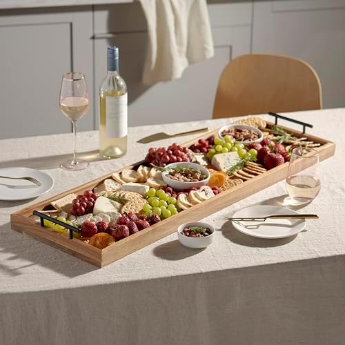 Twine Modern Manor Longboard Cheese Platter with Handles, Rectangular Cheese Board and Home Decor Tray, Dining Table Accessories Acacia Wood Set of 1