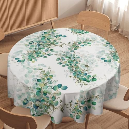 Spring Botanical Tablecloth, Watercolor Sage Green Eucalyptus Leaves Print Table Cloth Cover for Kitchen Dining Indoor Outdoor Decor, 60x60in