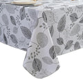 LIBERECOO Monochrome Leaf Whisper Vinyl Tablecloth with Flannel Backing Elegant Black & White Leaf Design Waterproof, Durable, Lightweight 54x72 Inch