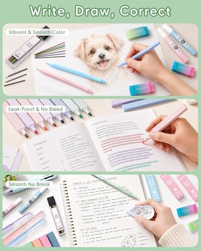 XKDOUS 54 Pcs Pencil Case with Supplies, Cute Aesthetic Stationery Set | Large Pen Case, 9 Mechanical Pencils 0.5/0.7/2.0mm, 12 Pastel Highlighters & 5 Gel Pens, Cute Aesthetic School Supplies