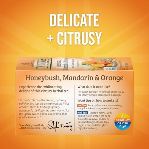 Twinings Honeybush, Mandarin & Orange Herbal Tea Bags, 20 CT Box (6 Pack)