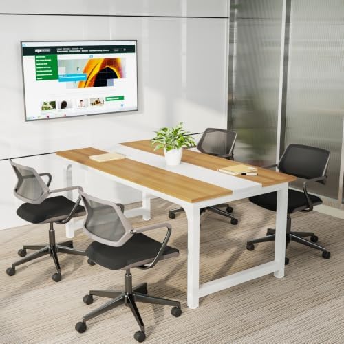 Tribesigns Modern Computer Desk, 63 x 31.5 inch Large Office Desk Computer Table Study Writing Desk Workstation for Home Office, Light Walnut/White