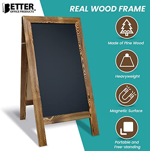 Better Office Products Magnetic A-Frame Chalkboard Sign, Extra Large 20" x 40", Standing Chalkboard Easel, with Chalk Marker + Chalk & Eraser, Sandwich Board Outdoor Sidewalk Sign,(Rustic Brown)
