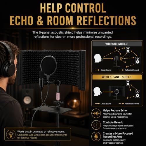 6-Panel Microphone Isolation Shield with Adjustable Stand