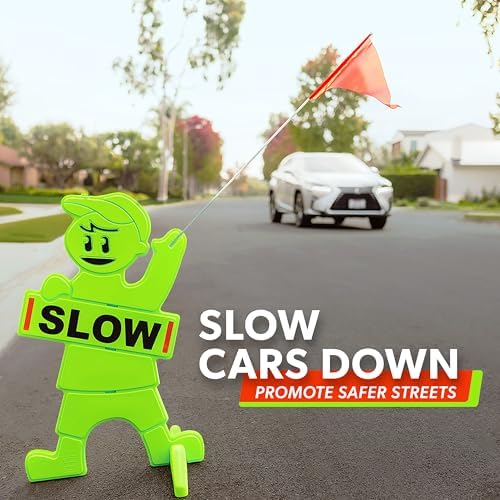 GoSports Kids at Play Safety Sign for Street- High Visibility Slow Down Sign for Neighborhoods with Flag