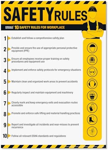 Workplace Safety Rules Poster 18'' x 24'' - OSHA Compliant Safety Rules Poster for Workplace, Warehouses, Office & Industrial, Laminated Workplace Rules Poster Guidelines Waterproof, Tear-Resistant