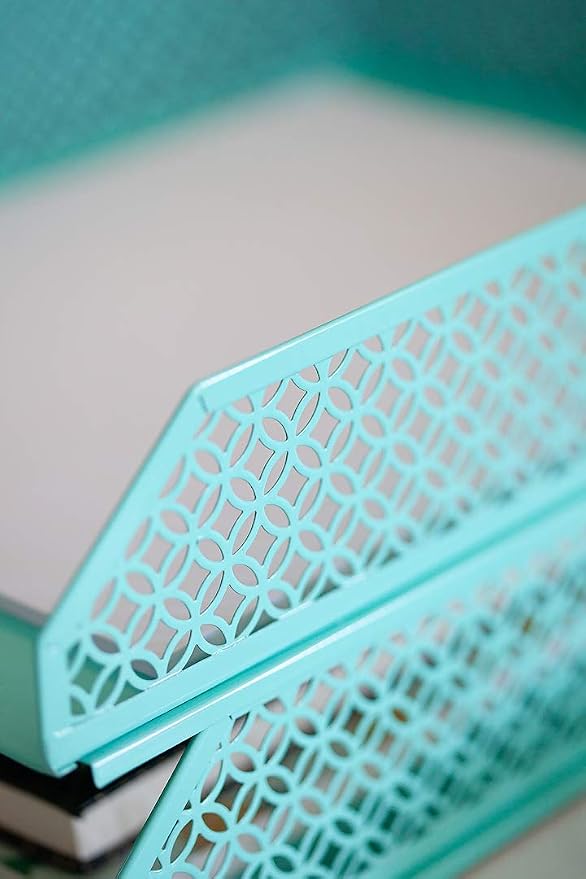 BLU MONACO | Aqua Desk Organizer Set for Women 6 Piece | Mail Sorter Organizer Countertop with Letter Sorter for Desk | Standing File Organizer with Mesh Pen Holders