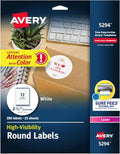 Avery Round Printable Labels, 2.5" Diameter, Matte White, Sure Feed Technology, Laser & Inkjet Compatible, 300 Blank Labels, Great for Branding, Packages, School Supplies,and More (5294) (Pack of 10)