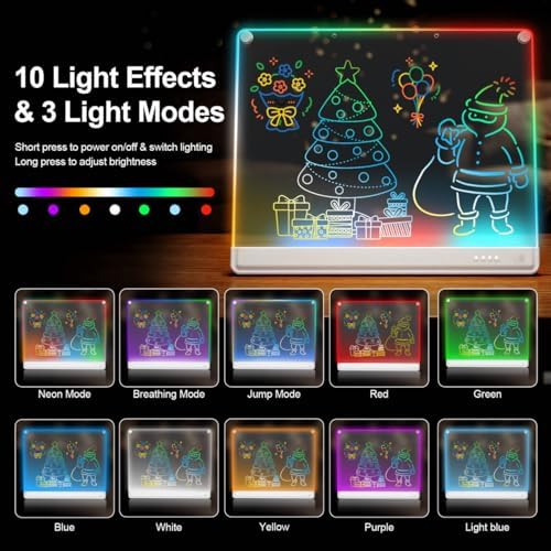 19.7-Inch Rechargeable Doodle Glow LED Note Board,15-Color Light Effects,Neon Light Up Drawing Tablet Up Drawing Pad Dry Erase with Built-in Stand,Gift Toy for Kids/Girls/Teens,7 Markers Tracing Book