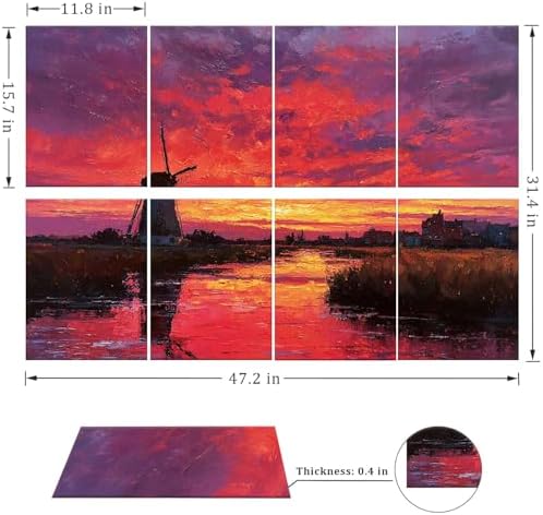 8 Pack Sunset Red Windmill Countryside Landscape Art Acoustic Panels Sound Absorbing Decorative Soundproof Wall Panels Self Adhesive for Recording Studios Office 48"x32"
