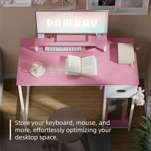 Pamray 39 Inch Small Computer Desk with Monitor Stand and Drawer for Gaming