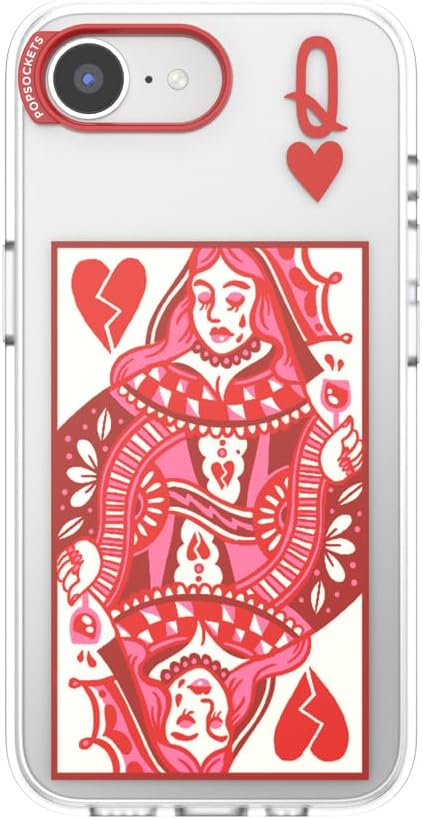 PopSockets iPhone 16/17E Phone Case with MagSafe- Heart Queen | Magnetic, Wireless Charging, Camera & Drop Protection, Heart, Valentines, Red, Textured