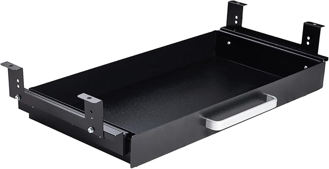 Under Desk Drawer Organizer 21", Large Desk Pencil Storage Drawer | Black, Under Cabinet Table, Heavy Duty Pull Out Shelf, Attachable for Workbench, Adjustable Brackets, Work Shop, Desk Lip