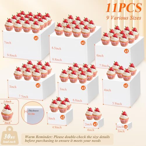11 Pcs White Acrylic Buffet Risers and Stand with Mini Table Sign and Maker