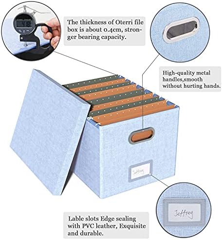 Oterri 2 Pack File Storage Organizer, Filing Box, Portable File Box with Lid, Fit for Letter/Legal File Folder Storage, Document Organizer, Sky-blue