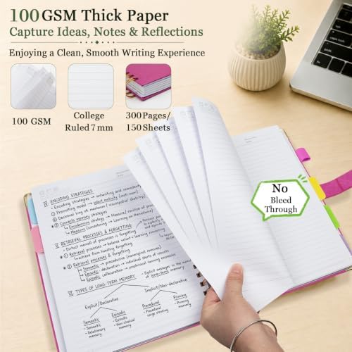 5 Subject Spiral Notebook with Pockets Dividers, 8.5''x11'' 300 Pages