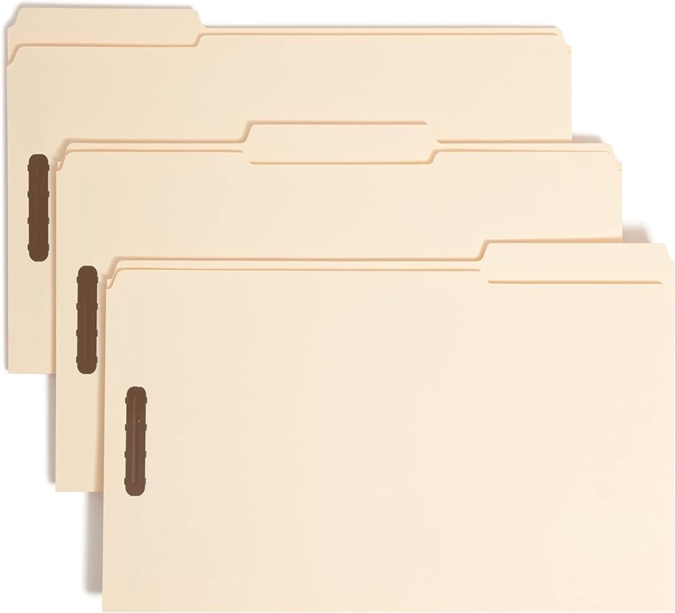 Smead Fastener File Folder, 2 Fasteners, Reinforced 1/3- Cut Tab, Legal Size, Manila, 50 Per Box