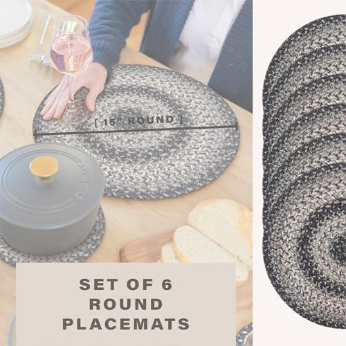 Homespice Flint Hill Jute Braided Placemats, Round 15" Set of 6