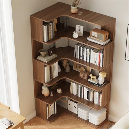 Vertical Lumber Wall Corner with 6 Shelves/5 Shelves & Closed Back Bookshelf Rack Floor Student Corner Cabinet Wall Multi-Layer Storage Cabinet Bookcase Dark Walnut 24" L x 35" W x 63" H