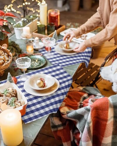 Rustic Navy Blue White Buffalo Check Plaid Pattern Placemat 1PC, Farmhouse Heat Resistant Washable Table Place Mats Cotton Table Linens Party Holiday Decor for Kitchen Dining Outdoor Indoor