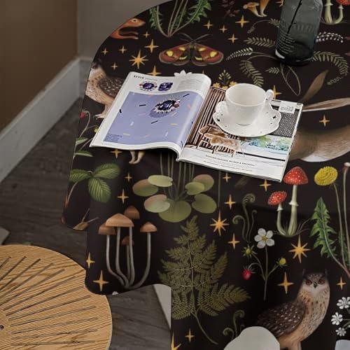 Rustic Forest Tablecloth, Fairy Tale Forest Woodland Wild Animals Moths Flowers Moon Star Table Cover for Home Kitchen Dining Table Party Camping Decor, 70x70in