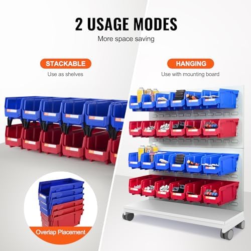 VEVOR Plastic Storage Bins 12 Pack (11 x 5 x 5-Inch), Hanging Stackable Storage Organizer Bins, Heavy Duty Stacking Containers for Closet, Garage, Office, Home, Pantry or Small Parts Organization