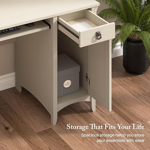 Bush Home Salinas Small Computer Desk with Hutch in Antique White