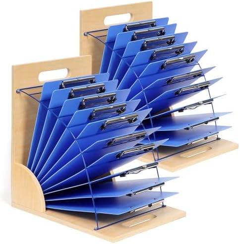 GAMENOTE 2 Pack Clipboard Holder Stand, Wood and Metal Rack for Classroom