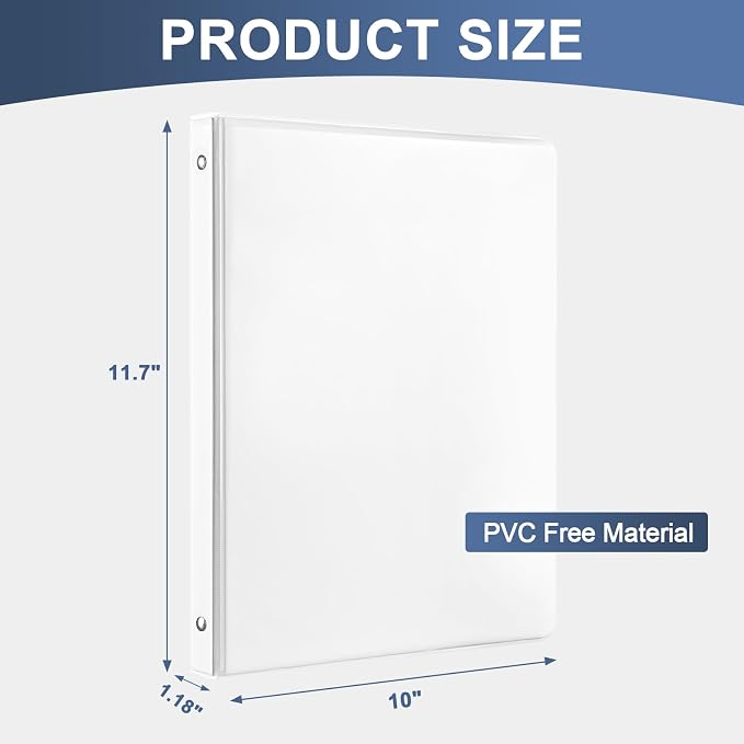 0.5 Inch 3 Ring Binders, 12 Pack White Slim Binders with Clear View Covers and 2 Interior Pockets, Half Inch Round Ring Binder Holds 100 Sheets of 8.5 x 11 Inch Paper