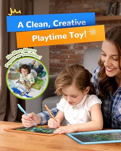 KOKODI LCD Writing Tablet, 12 Inch Colorful Toddler Doodle Board Drawing Tablet, Erasable Reusable Electronic Drawing Pads, Educational and Learning Toy for 3-6 Years Old Boy and Girls(Orange)