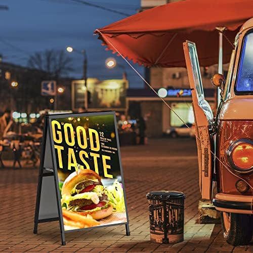 Relx 24x36 Inch A Frame Sign, Double-Sided Metal Sandwich Board, Heavy Duty Slide-in Sidewalk Signs for Outdoor Street Advertising Poster (Frame only)