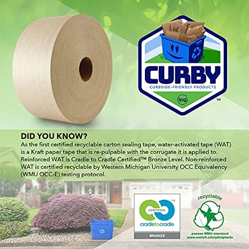 CURBY IPG Water Activated Tape, 2.83" x 100M Refill Single Roll (Pack of 4)