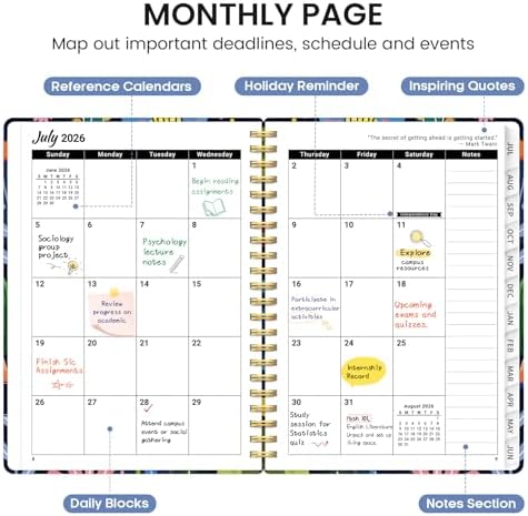 Planner 2026-2027, Jul 2026-Jun 2027 Academic Monthly & Weekly Planner | 6.3" x 8.5" Hardcover Pretty Calendar Planner for Women, Spiral Organizer for School Office Home Supplies, Bloom Burst