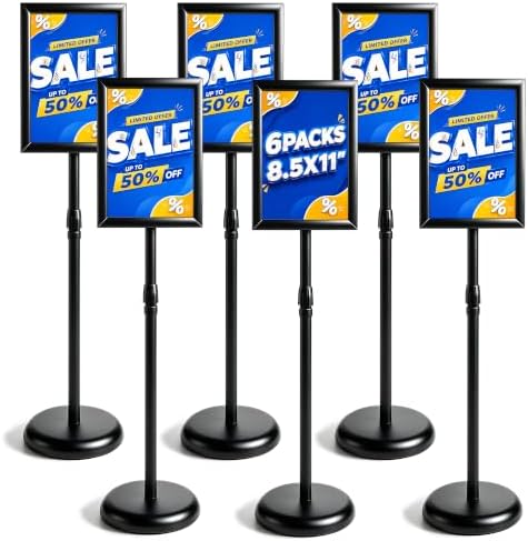 Sign Holder Stand, 8.5x11 Sign Stand for Display, 6-Pack, Black