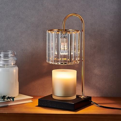 Mikasa 13.8 Inch Clear Glass Shade Electric Candle Warmer with Wood Base - Flameless Candle Melter for Home Decor, Safe Fragrance Diffuser Lamp, Fits Jar Candles Up to 4 Inches, 50W Halogen Bulb