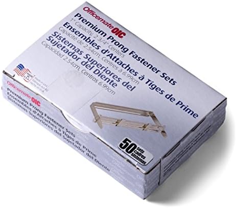 Officemate Premium Prong Fasteners, Complete Set, 1 Inch, Box of 50 Office Paper Clamp (99710), Silver