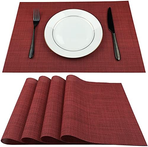 WAZAIGUR Placemats Crisscross Woven Vinyl Place Mats Set of 4 Red