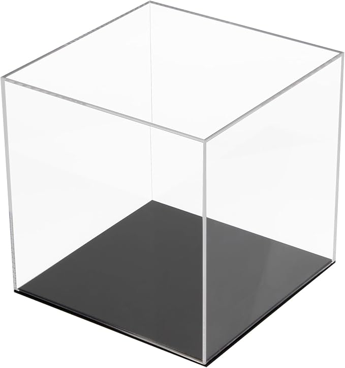 7x7x7Inch Simple Self-Assembly Clear Acrylic Box with Black Base | Acrylic Display Case with Lid Countertop Clear Square Acrylic Box Cube Acrylic Storage Containers for Office Home