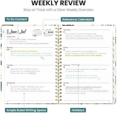 Planner 2026-2027, A5 (6.3" x 8.5") Hardcover Weekly & Monthly Planner July 2026 - June 2027 with Monthly Tabs, Academic Planner for School, Work and Office, Mushrooms Grove