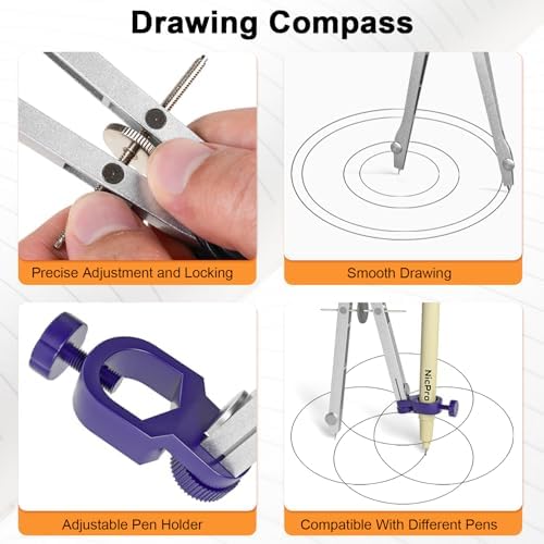 Nicpro 20PCS Professional Geometry Set Drafting Tool Protractor Compass