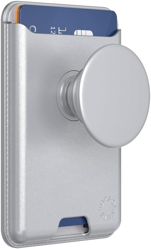 PopSockets Phone Wallet for MagSafe with Grip- Silver | PopWallet, Holds 3 Cards, Magnetic, Removable, Secure, Silver, Electronic Accessories, For iPad/Kindle/iPhone/Android