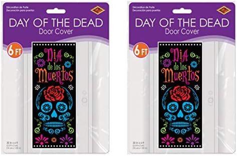 Beistle Day Of The Dead Door Covers – 2 All-Weather Día de los Muertos Plastic Door and Wall Decorations, Sugar Skull Design for Halloween Parties, Cultural Celebrations and Fiesta Events, 6' x 30"