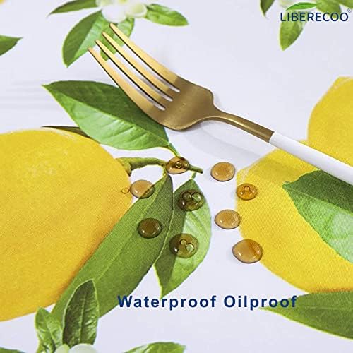 LIBERECOO Vinyl Tablecloth with Flannel Backing, Lemon 60 x 84 Inch Rectangluar Tablecloths Stain-Resistant Waterproof Plastic Table Cover for Indoor/Outdoor