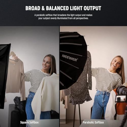 NEEWER Basics Parabolic Softbox Kit, 26"/65cm Bowens Mount Soft Box with Light Diffusers for Studio Photography Video Recording Streaming Lighting Compatible with Godox Compatible with Aputure, NS37P