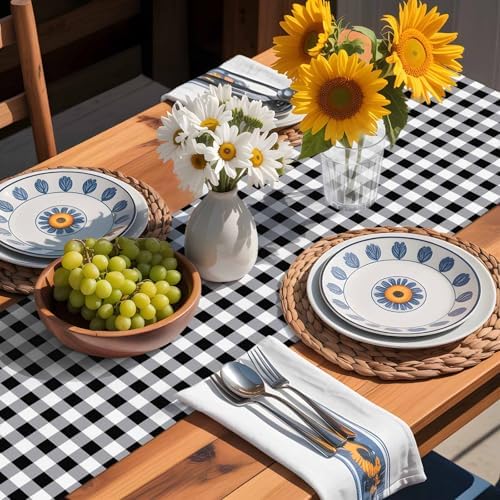 Farm Animals Chicken Table Runner Dresser Scarf 13 x 36 Inch Black White Buffalo Plaid Linen Table Runners Non-Slip Heat Resistant Kitchen Dining Table Decor for Home Holidays Indoor Outdoor